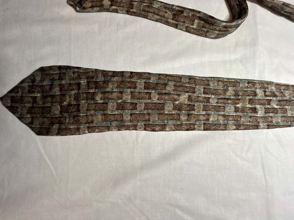 Como Collezione Men's Brown Brick Pattern Silk Necktie